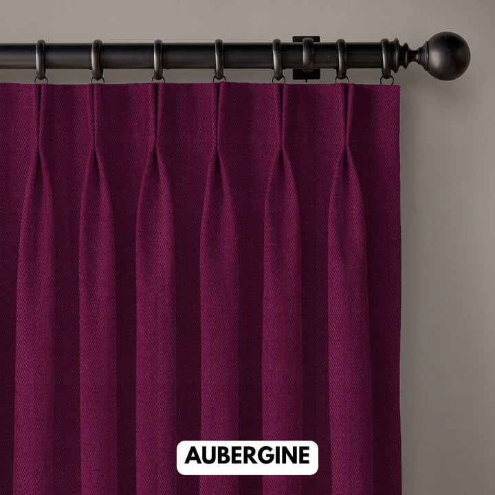 Pinch Pleated Woven Herringbone Linen Curtains UK - Natural Texture | Standard & Made to Measure