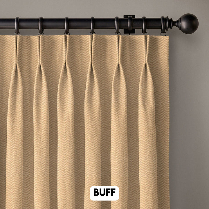 Pinch Pleated Woven Herringbone Linen Curtains UK - Natural Texture | Standard & Made to Measure