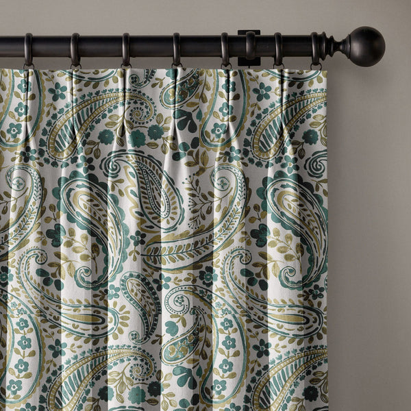 Organic Linen Paisley Pinch Pleat Curtains | Made to Measure | 5 Colours | Blackout Option Available