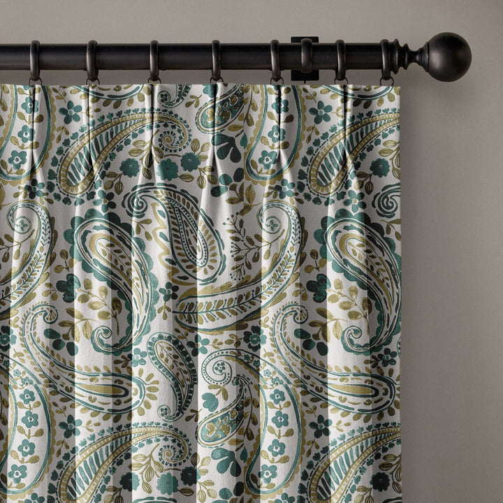 Organic Linen Paisley Pinch Pleat Curtains | Made to Measure | 5 Colours | Blackout Option Available