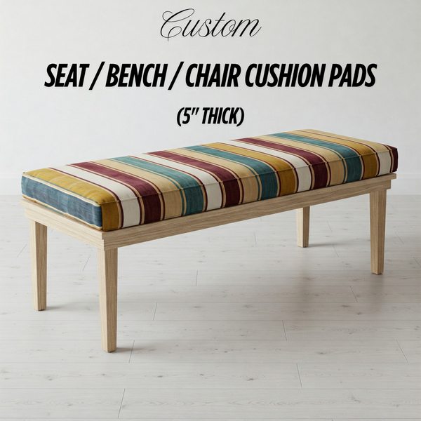 Custom 5 Inch (12.5cm) Rectangular Foam Bench, Seat & Sofa Cushions | Made to Measure in Cotton Velvet, Linen or Organic Cotton for Indoor & Outdoor Furniture