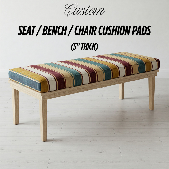 Custom 5 Inch (12.5cm) Rectangular Foam Bench, Seat & Sofa Cushions | Made to Measure in Cotton Velvet, Linen or Organic Cotton for Indoor & Outdoor Furniture