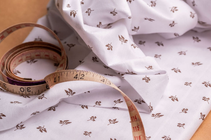 Floral Sprig Hemp Fabric | White & Brown | Organic | 145gsm | 147cm Wide