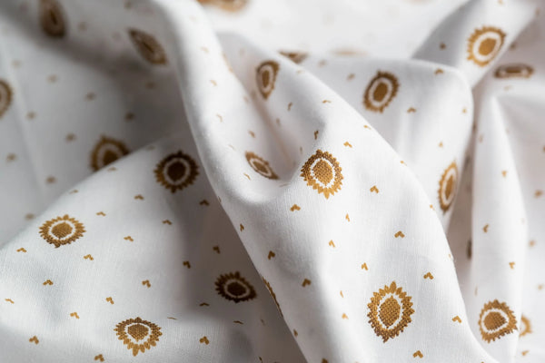 Lantern Print Hemp Fabric | White & Gold | Organic | 145gsm | 147cm Wide