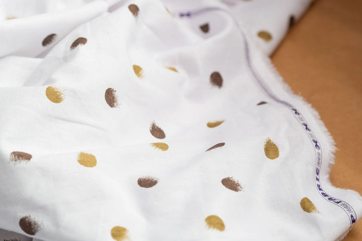 Polka Dot Hemp Fabric | White & Gold | Organic | 145gsm | 147cm Wide