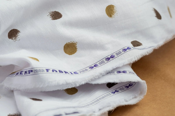 Polka Dot Hemp Fabric | White & Gold | Organic | 145gsm | 147cm Wide