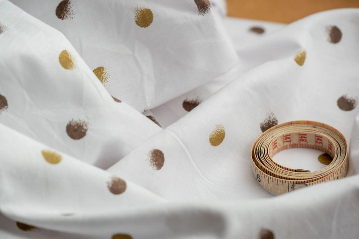 Polka Dot Hemp Fabric | White & Gold | Organic | 145gsm | 147cm Wide