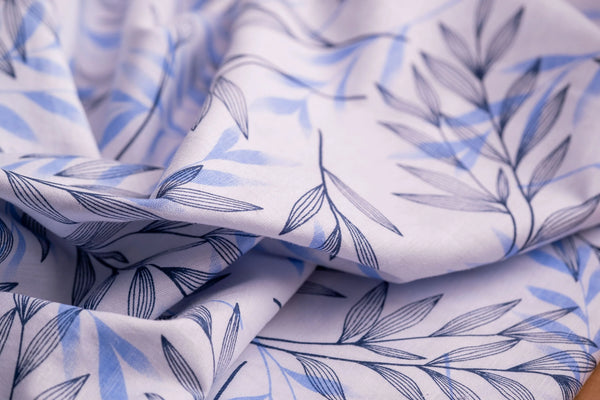 Willow Leaf Print Hemp Fabric | Sky & Navy Blue | Organic | 145gsm | 147cm Wide