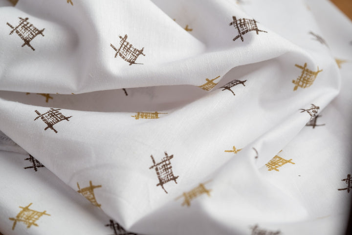 Grid Pattern Hemp Fabric | White & Brown | Organic | 145gsm | 147cm Wide