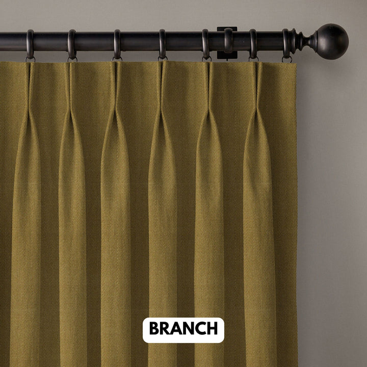 Pinch Pleated Woven Herringbone Linen Curtains UK - Natural Texture | Standard & Made to Measure