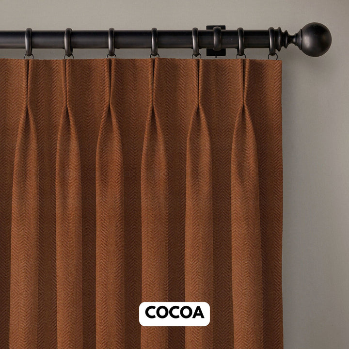 Pinch Pleated Woven Herringbone Linen Curtains UK - Natural Texture | Standard & Made to Measure