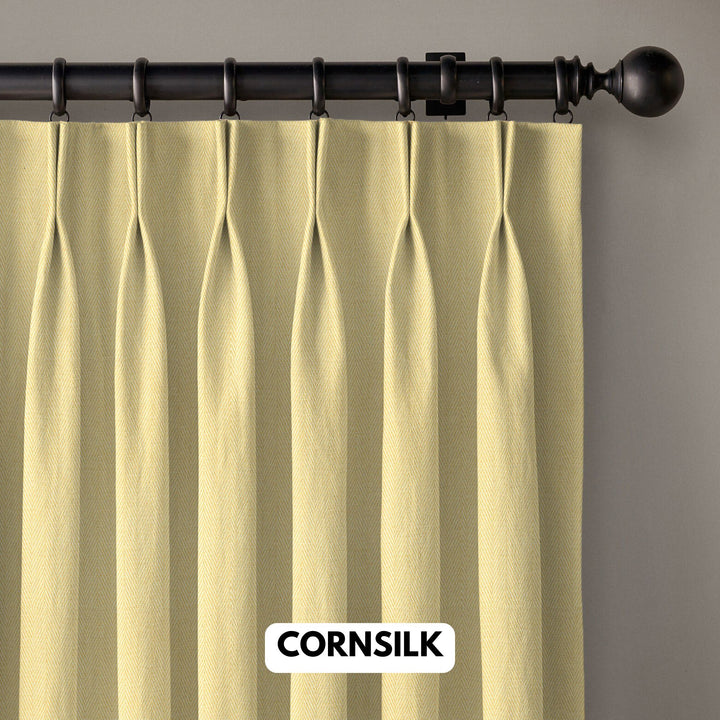 Pinch Pleated Woven Herringbone Linen Curtains UK - Natural Texture | Standard & Made to Measure