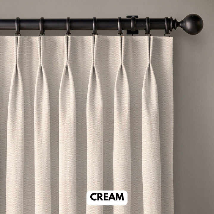 Pinch Pleated Woven Herringbone Linen Curtains UK - Natural Texture | Standard & Made to Measure