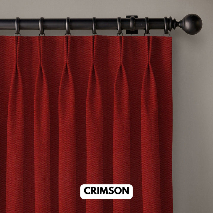 Pinch Pleated Woven Herringbone Linen Curtains UK - Natural Texture | Standard & Made to Measure