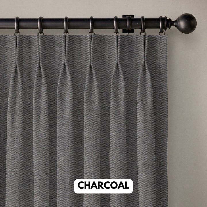 Pinch Pleated Woven Herringbone Linen Curtains UK - Natural Texture | Standard & Made to Measure