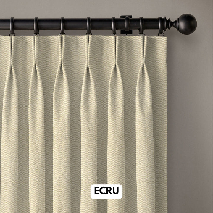 Pinch Pleated Woven Herringbone Linen Curtains UK - Natural Texture | Standard & Made to Measure
