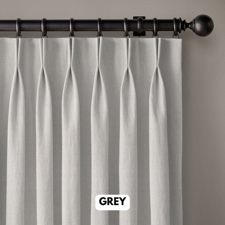 Pinch Pleated Woven Herringbone Linen Curtains UK - Natural Texture | Standard & Made to Measure