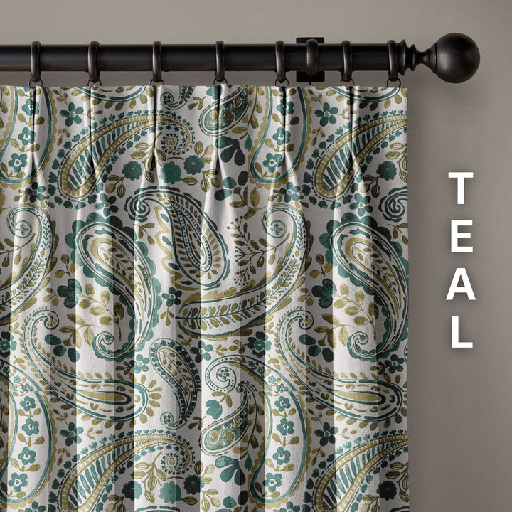 Organic Linen Paisley Pinch Pleat Curtains | Made to Measure | 5 Colours | Blackout Option Available