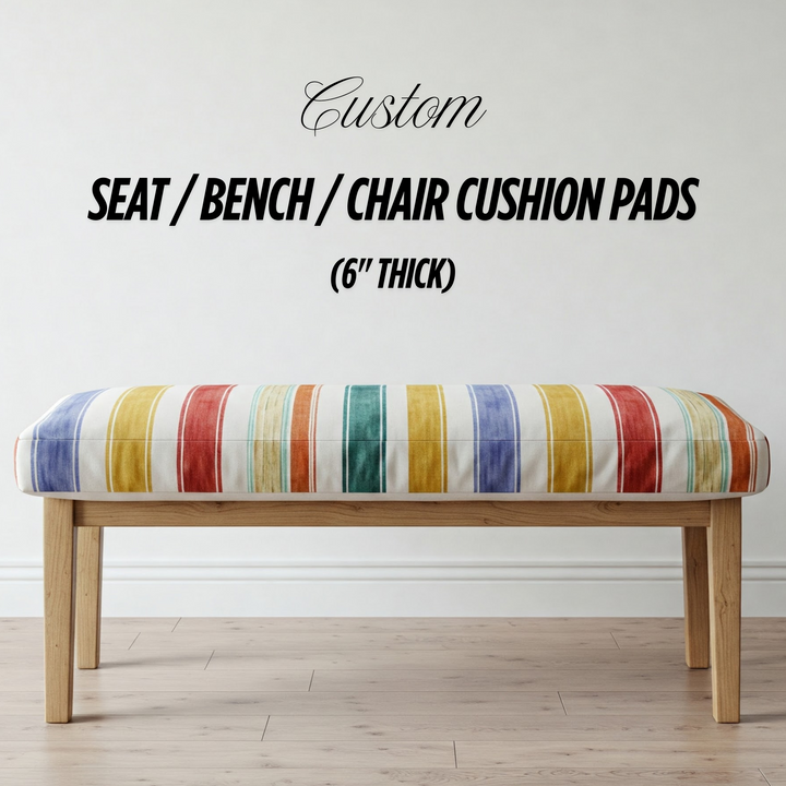 Custom 6 Inch (15cm) Rectangular Foam Bench, Seat & Sofa Cushions | Made to Measure in Cotton Velvet, Linen or Organic Cotton for Indoor & Outdoor Furniture