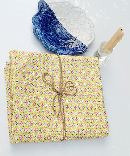 Yellow Floral Print Tablecloth | GOTS Certified Organic Cotton | Various Sizes