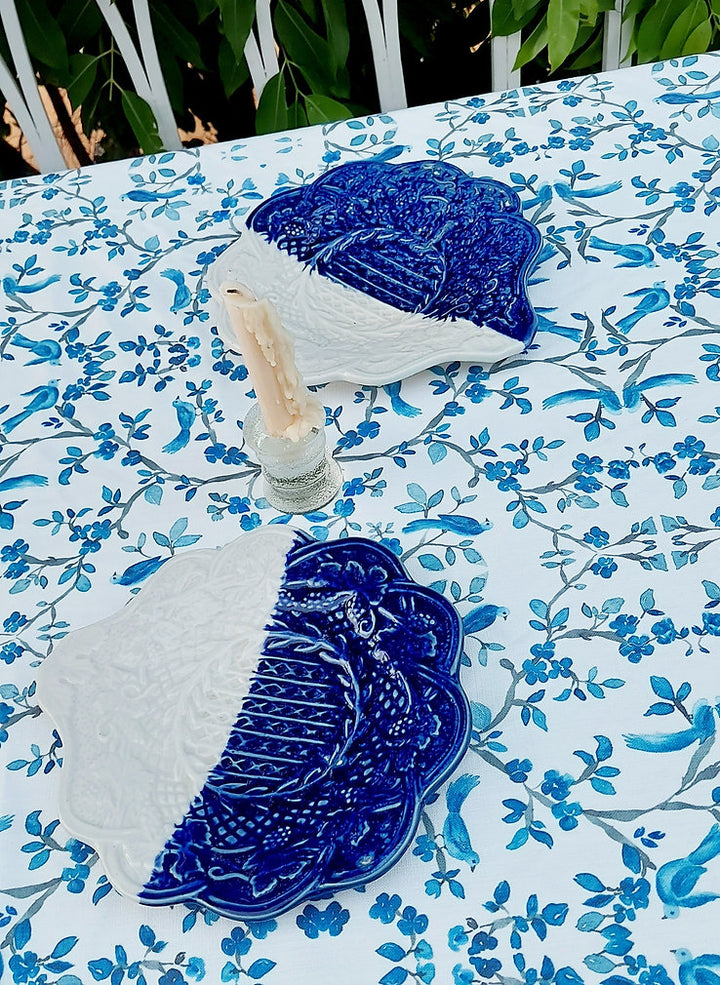Blue Bird & Branch Print Tablecloth | GOTS Certified Organic Cotton | Various Sizes