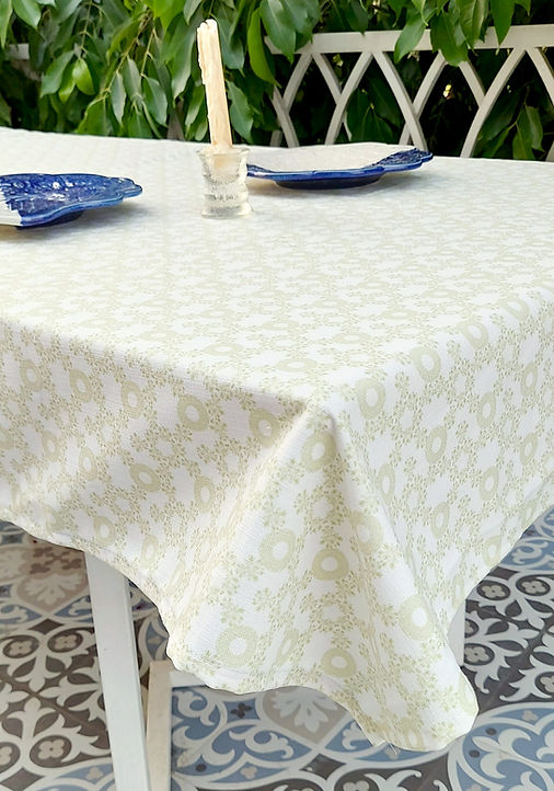 Organic Cotton Tablecloth | White with Beige Floral Print | Various Sizes