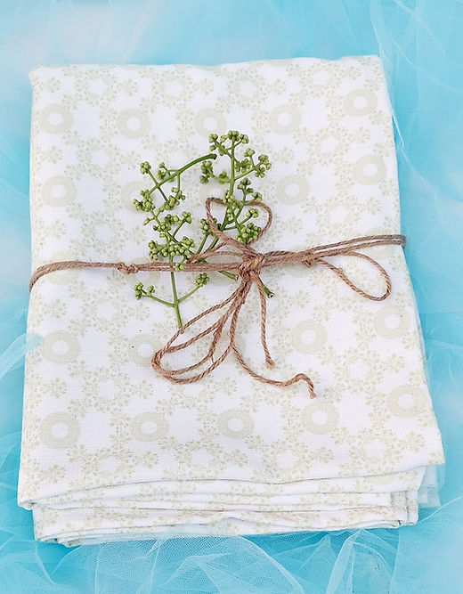 Organic Cotton Tablecloth | White with Beige Floral Print | Various Sizes