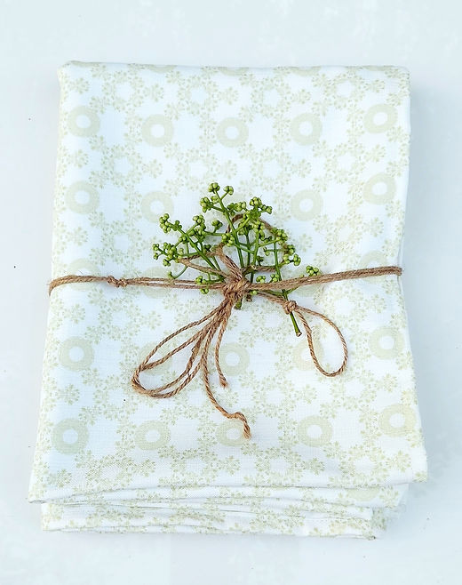 Organic Cotton Tablecloth | White with Beige Floral Print | Various Sizes