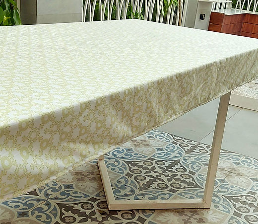 Organic Cotton Tablecloth | White with Beige Floral Print | Various Sizes