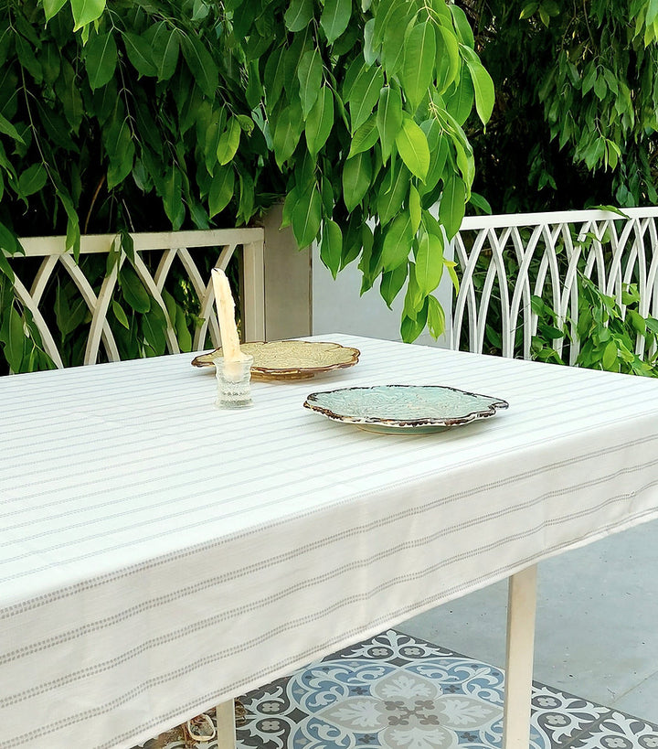 White & Grey Striped Tablecloth | GOTS Certified Organic Cotton | Various Sizes