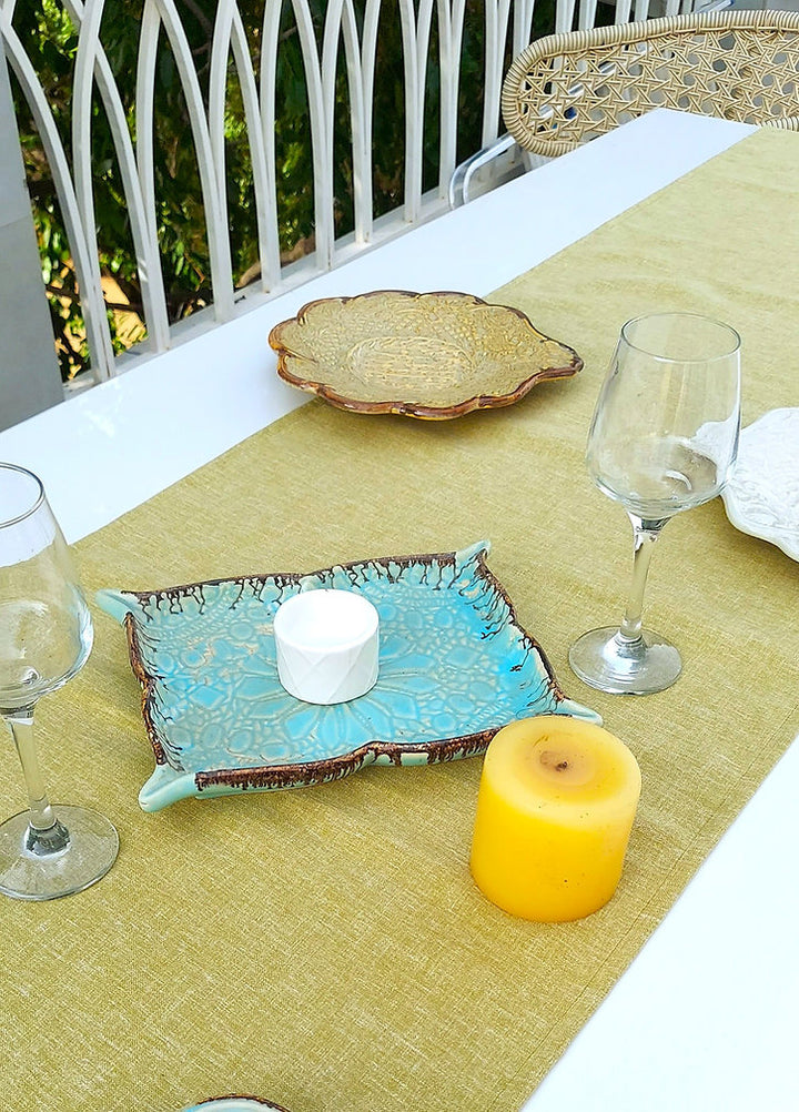 Organic Linen Table Runner | Olive Green | Rustic Texture | 92-305cm