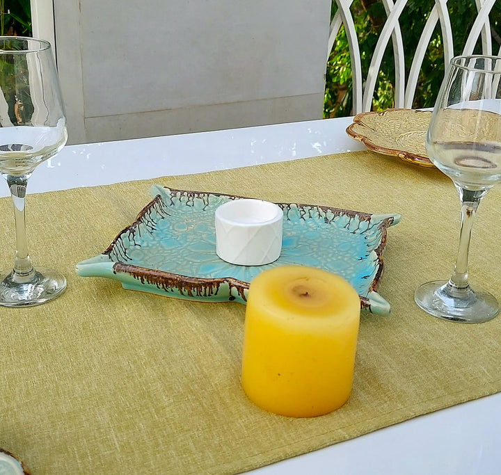 Organic Linen Table Runner | Olive Green | Rustic Texture | 92-305cm