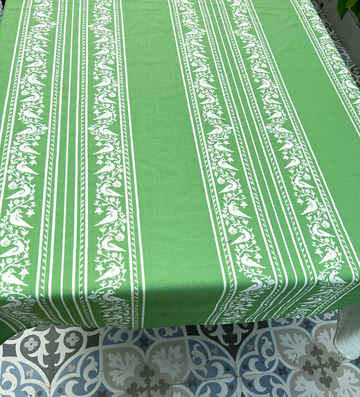 Green Bird Print Tablecloth | Cotton Rich | Rectangular | Various Sizes