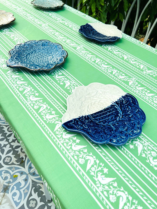 Green Bird Print Tablecloth | Cotton Rich | Rectangular | Various Sizes