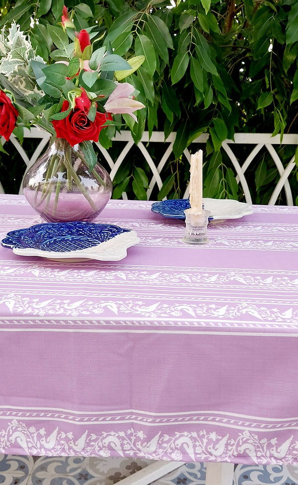 Lilac Hummingbird Print Tablecloth | GOTS Certified Organic Cotton | Various Sizes