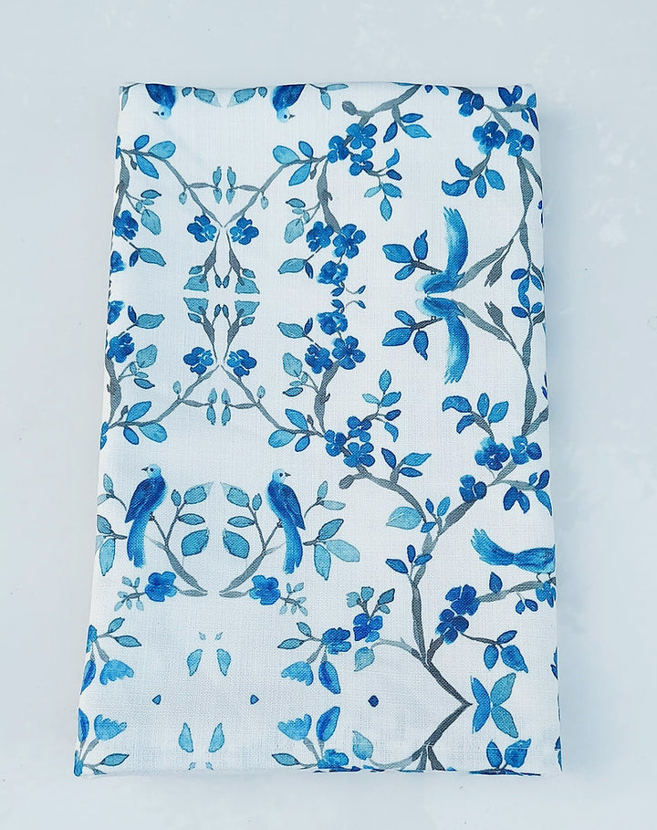 Blue Bird & Branch Print Tablecloth | GOTS Certified Organic Cotton | Various Sizes