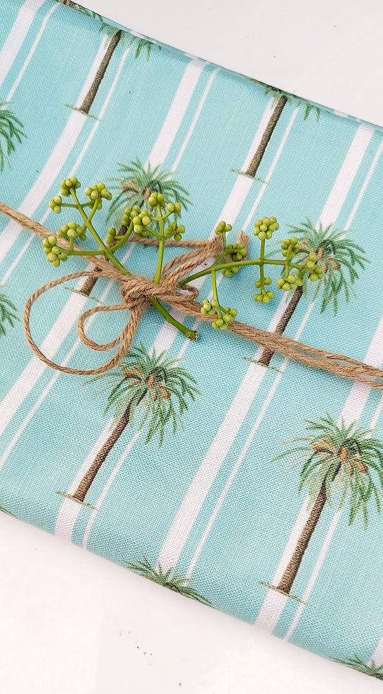 Aqua Palm Tree Print Tablecloth | GOTS Certified Organic Cotton | Various Sizes