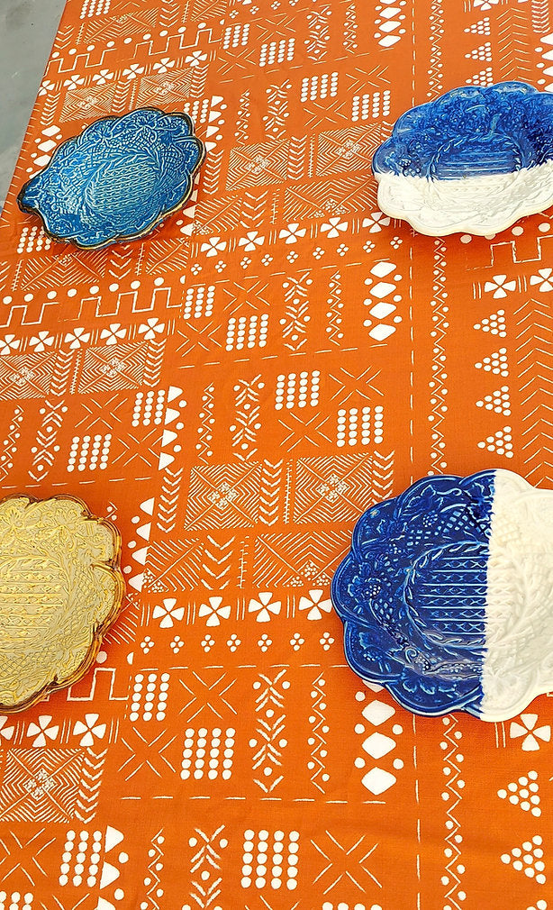 Rust Orange Geometric Pattern Tablecloth | GOTS Certified Organic Cotton | Various Sizes