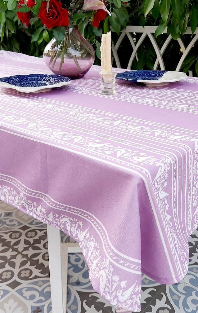 Lilac Hummingbird Print Tablecloth | GOTS Certified Organic Cotton | Various Sizes
