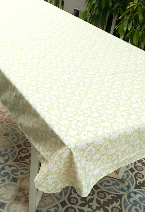 Organic Cotton Tablecloth | White with Beige Floral Print | Various Sizes