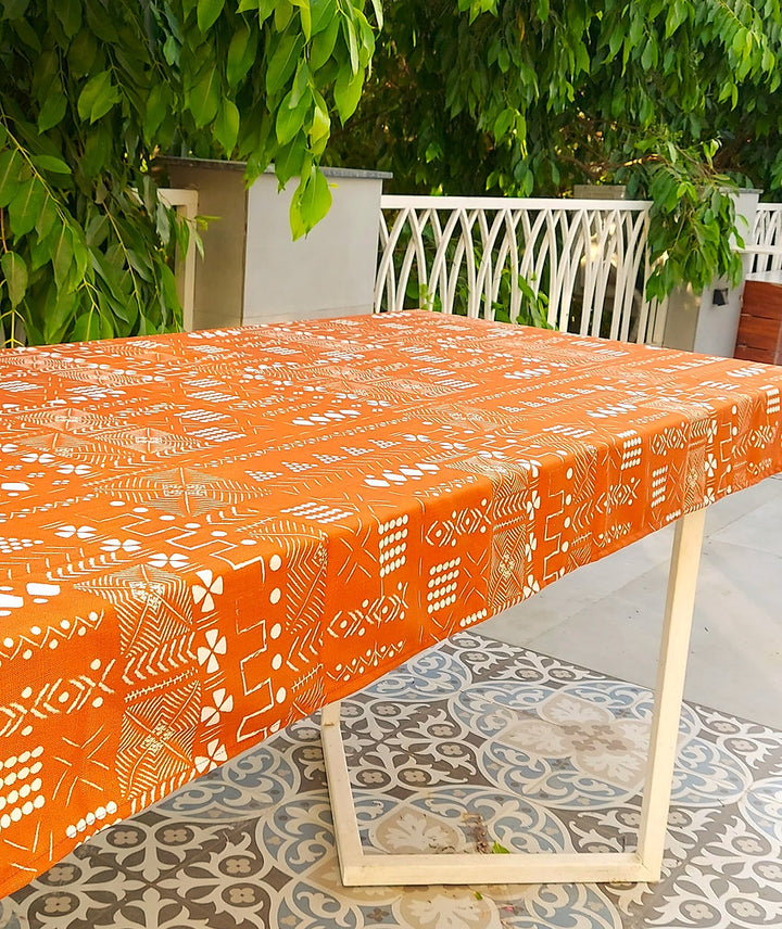 Rust Orange Geometric Pattern Tablecloth | GOTS Certified Organic Cotton | Various Sizes