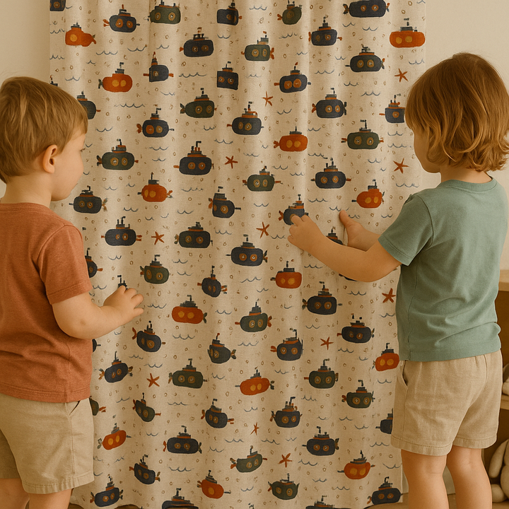 Submarine Adventure Cotton Kids Curtains – Nautical Underwater Drapes, Light-Filtering or 100 % Blackout