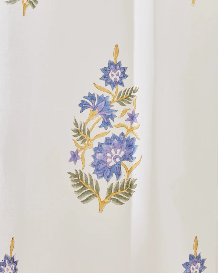 White & Blue Hand Block Printed Linen Curtains | Blue Lotus Design