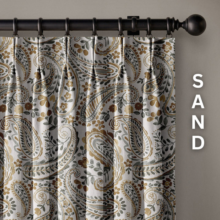 Organic Linen Paisley Pinch Pleat Curtains | Made to Measure | 5 Colours | Blackout Option Available