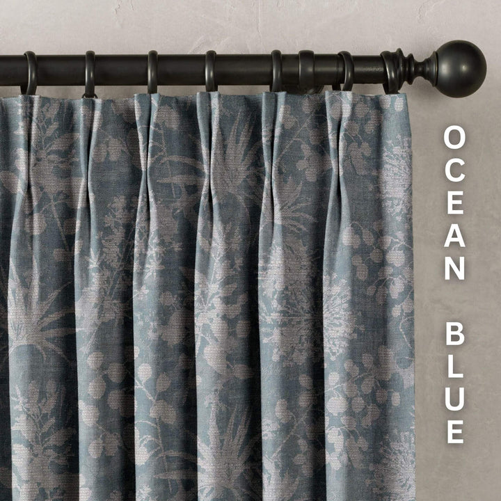 Floral Botanical Print Linen Curtains | 9 Colors | Pinch Pleated | Standard & Made-to-Order Sizes