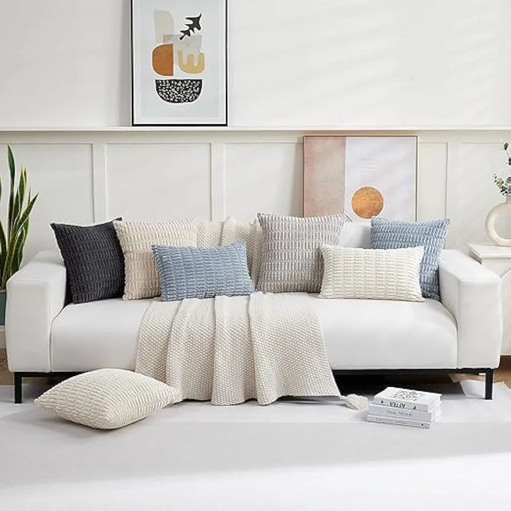 Corduroy Cushion Cover | Soft Plush Cushion Cover | 45x45cm | Light Grey Cushion Cover