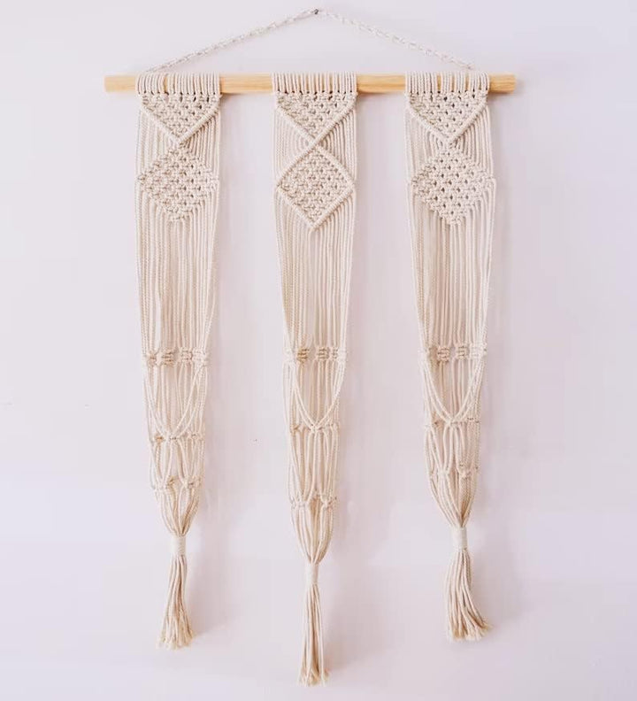 Triple Macrame Plant Hanger - Boho Hanging Wall Planter - Indoor Decor
