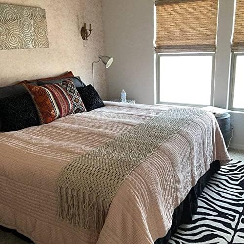 Handmade Cotton Macrame Table Runner | Natural Beige Diamond Pattern Boho Runner | 14x72" (36x183cm)