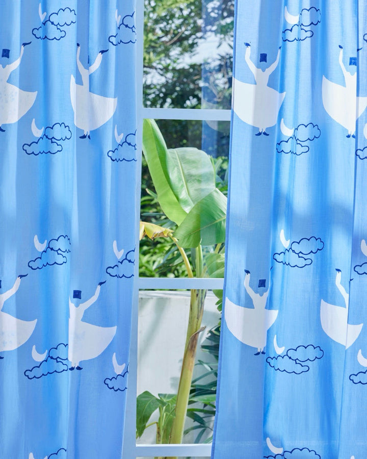 Blue Hand Block Printed Linen Curtains | Whirling Dervish Design