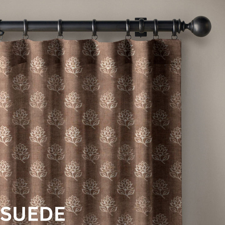 Aurelia Block Print Floral Linen Curtains UK | 3 Colours | Custom Size, Blackout & Cotton Lined